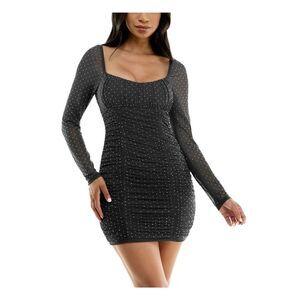 CITY STUDIO Womens Black Open Strappy Back Long Sleeve Short Dress Juniors S